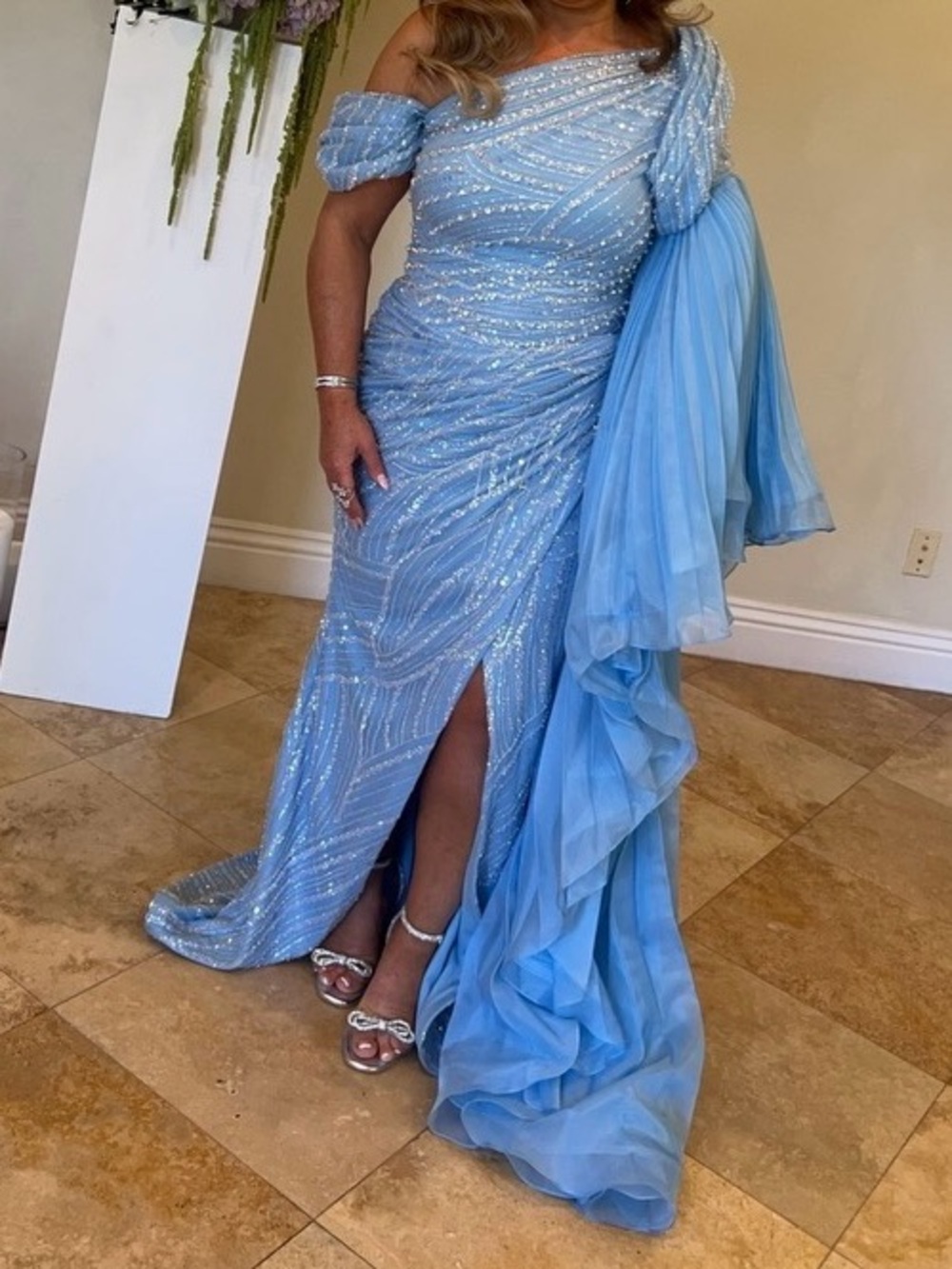 Elegant Light Blue Sequin Evening Gown